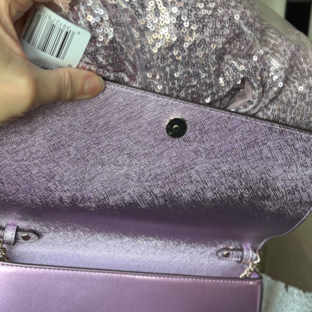 kate spade NWT Kenzie small Metallic Quartz Pink Convertinle Crossbody Clutch - Picture 13 of 16